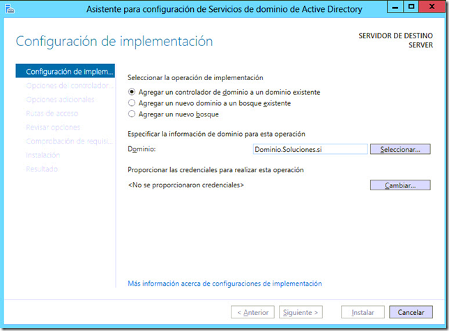 Asistente para configuración de Active Directory Windows 2012